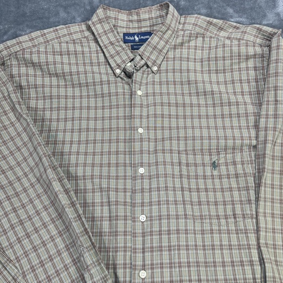 Ralph Lauren Shirt Mens XLT Brown Gingham Cotton Button Down Long Sleeve Plaid - Picture 2 of 8